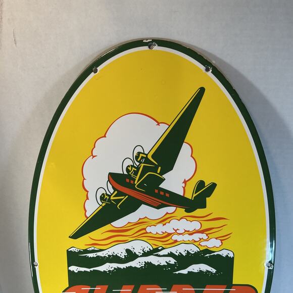 Clipper Gasoline 2-Sided Porcelain Sign 24"x14" Vintage Gas Oil Aviation Plane - Picture 6 of 10